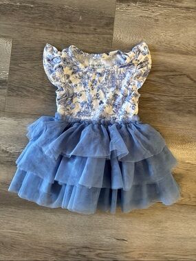 Posh Peanut Blue Floral Ruffle Tulle Dress